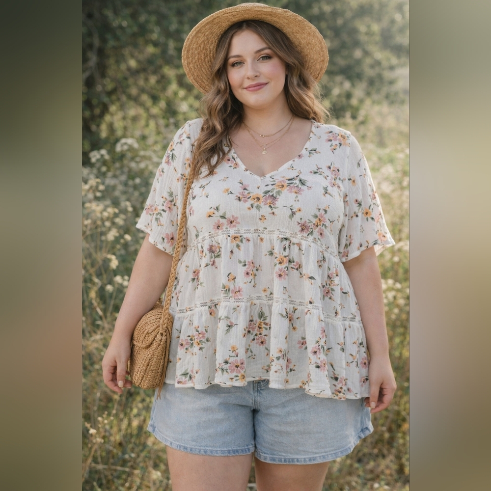 ODDI Floral Boho Peplum Blouse – 3X